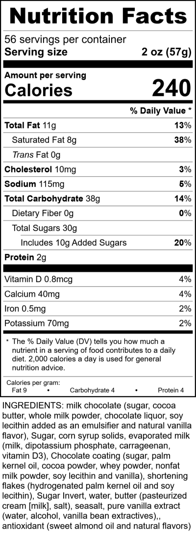 Sea Salt Vanilla Caramel, Milk Chocolate Hanger Bar RecipeFormula Nutrition Labels