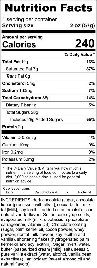 Sea Salt Vanilla Caramel, Dark Chocolate Hanger Bar RecipeFormula Nutrition Labels