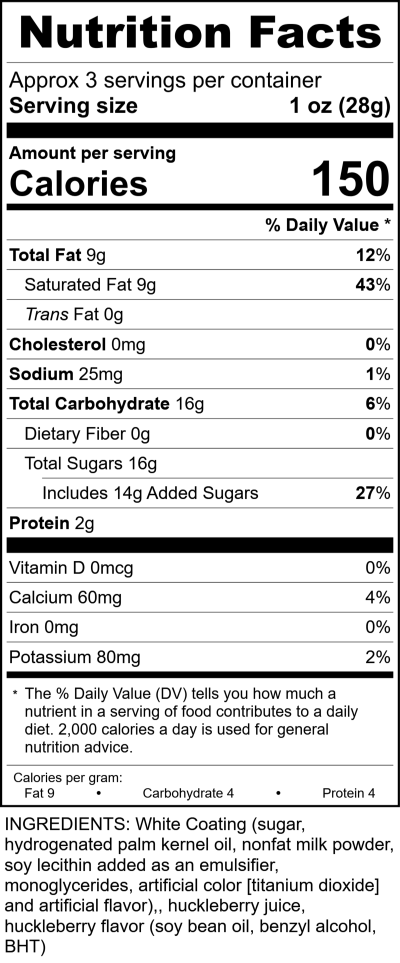 3Oz Huckleberry Bark RecipeFormula Nutrition Labels