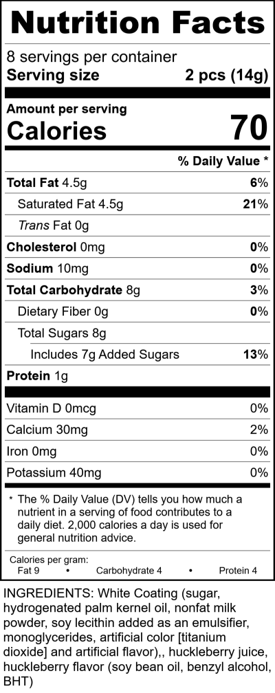 4Oz Huckleberry Bite Tote RecipeFormula Nutrition Labels