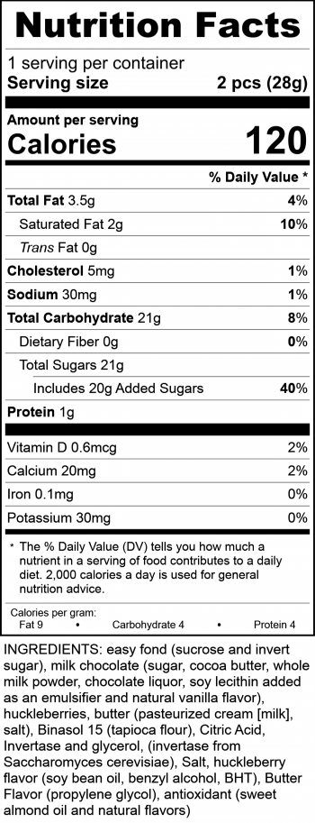 Riley Duo Milk Chocolate Huckleberry Haven Cream Nutrition Labels