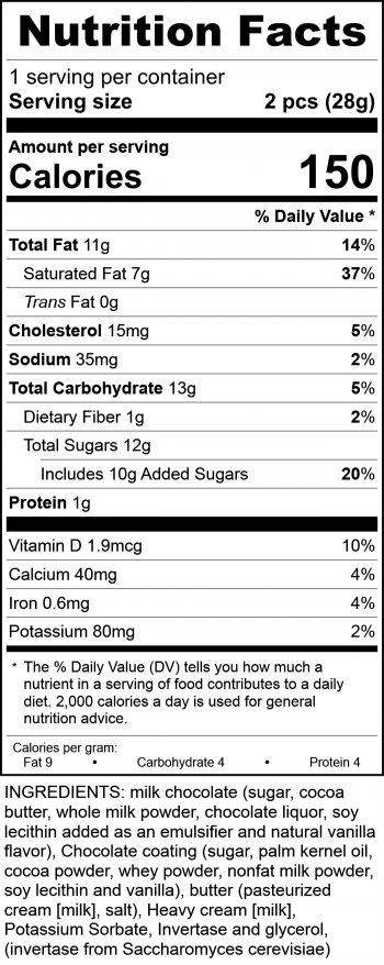 Riley Duo Milk Chocolate Mousse Mini Truffles Nutrition Labels