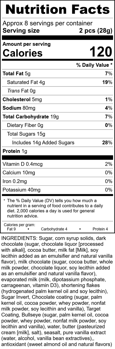 W2612s - 15 Pc Assorted Sea Salt Caramels RecipeFormula Nutrition Labels