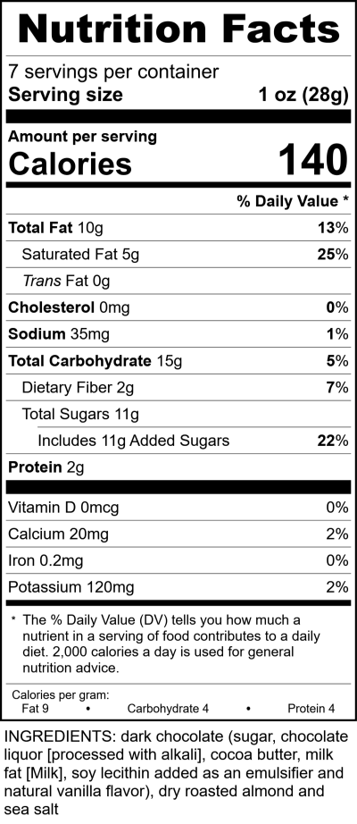 W2618d - Dark Chocolate Almond Bark Tote RecipeFormula Nutrition Labels