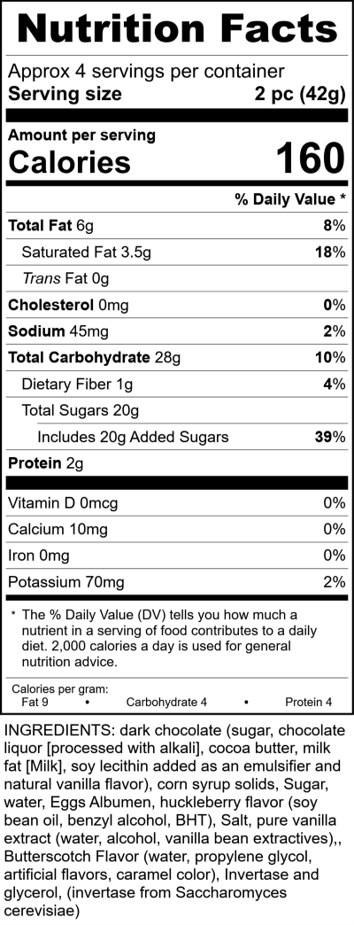 W2619hw - Dark Chocolate Huckleberry Whip Tote RecipeFormula Nutrition Labels