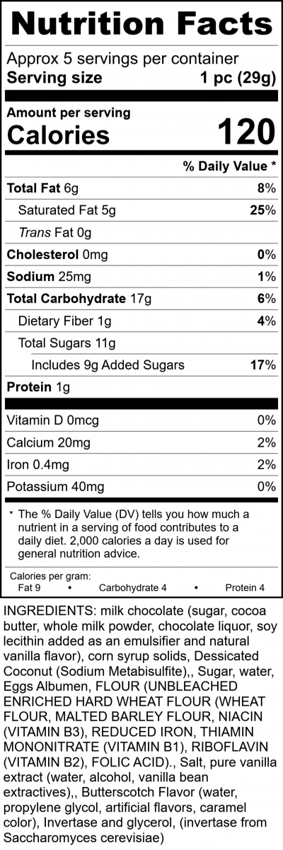 W2619m - Milk Chocolate Murphy Tote RecipeFormula Nutrition Labels
