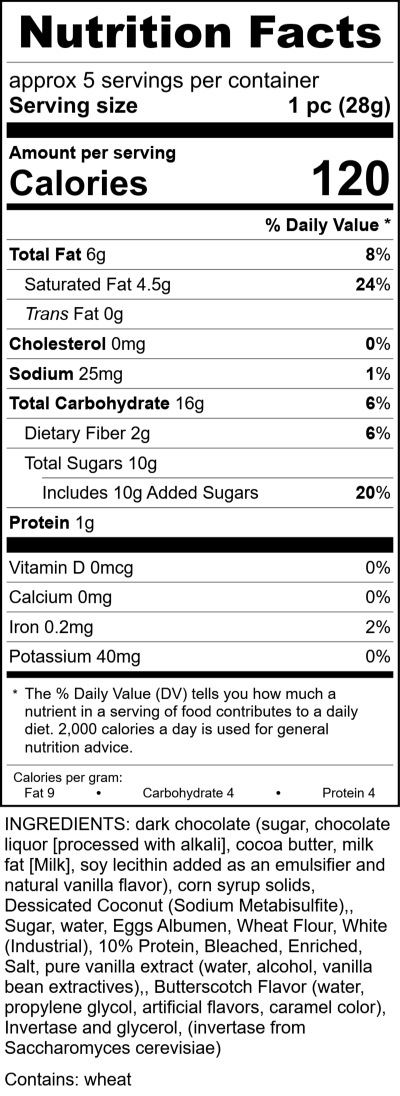 W2619md - Dark Chocolate Murphy Tote RecipeFormula Nutrition Labels