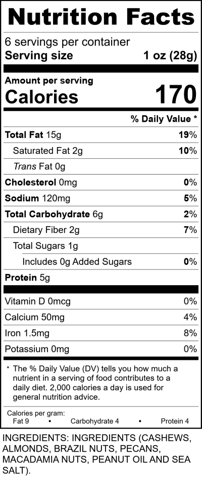W2621a - Supreme Salted Nut Mix Tote RecipeFormula Nutrition Labels