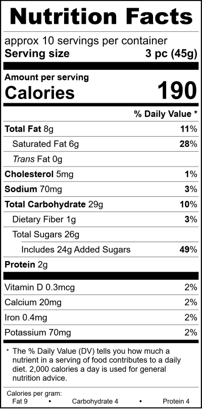 W2624 - 16Oz Soft Center Selection RecipeFormula Nutrition Labels