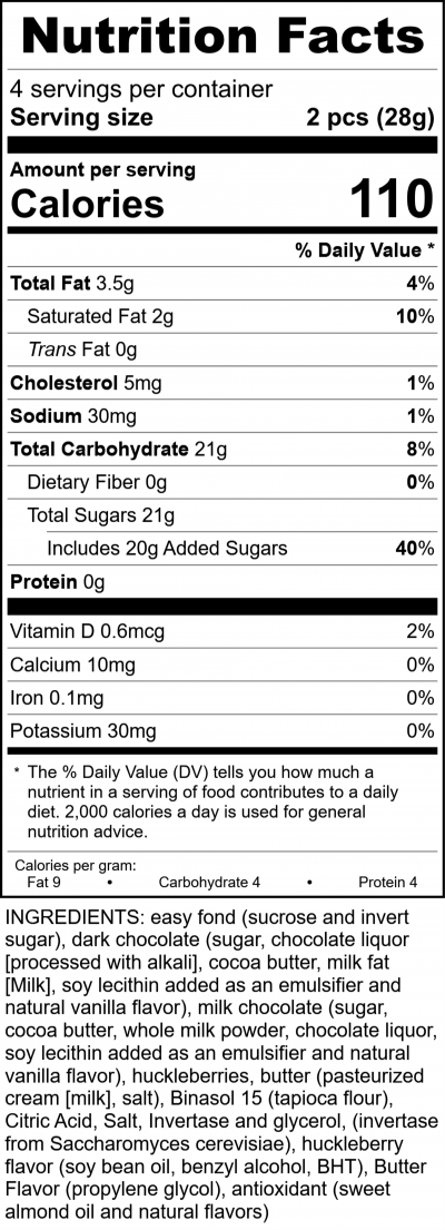 W2674 - 8Pc Huckleberry Haven Creams RecipeFormula Nutrition Labels