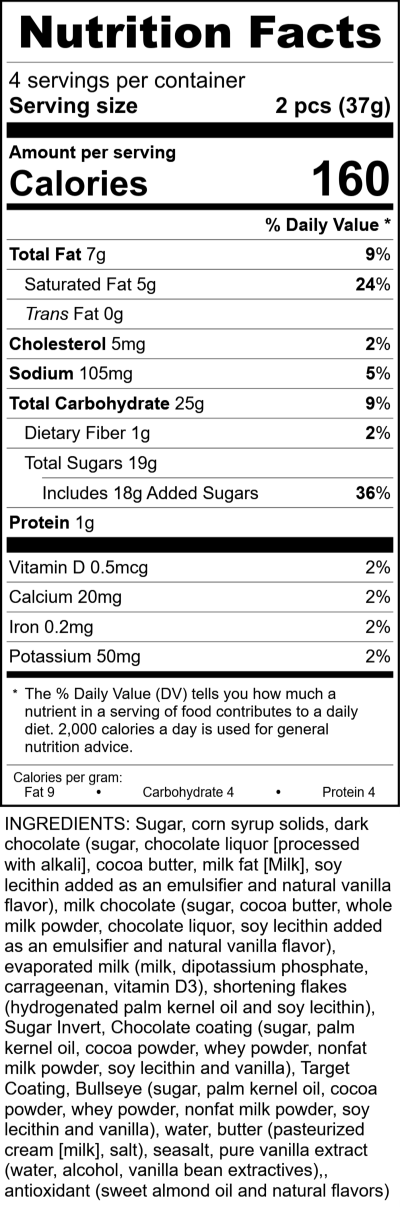 W2674sea - 8Pc Sea Salt Caramels RecipeFormula Nutrition Labels