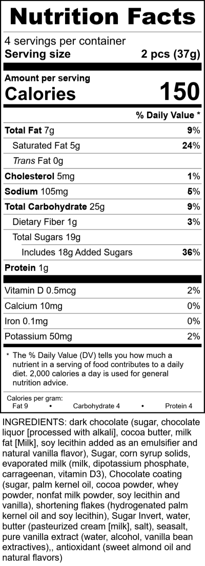 W2675dsea - 8Pc Dark Sea Salt Caramels RecipeFormula Nutrition Labels
