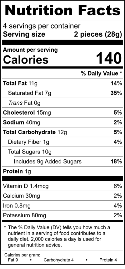 W2691 - 8Pc Truffle Assortment RecipeFormula Nutrition Labels