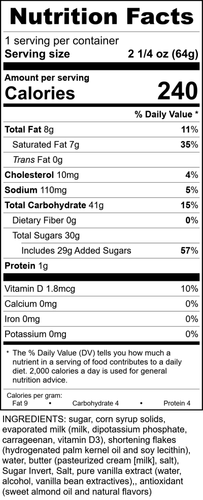 W4002 - Vanilla Caramel Cube RecipeFormula Nutrition Labels