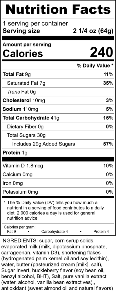 W4006 - Huckleberry Vanilla Caramel Cube RecipeFormula Nutrition Labels