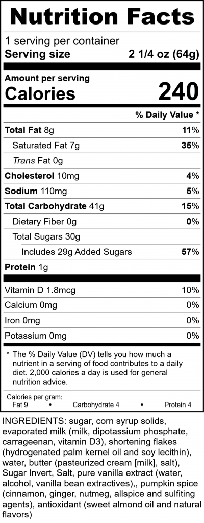 W4017 - Pumpkin Spice Caramel Cube RecipeFormula Nutrition Labels