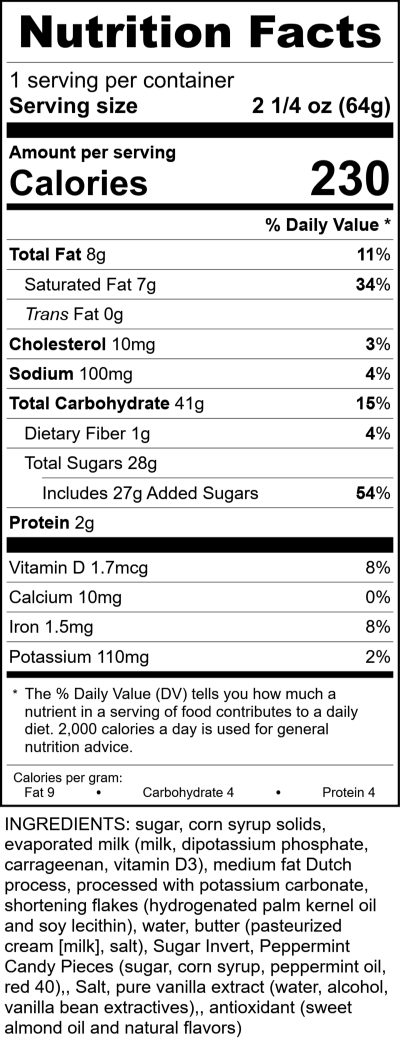 W4018 - Chocolate & Peppermint Caramel Cube RecipeFormula Nutrition Labels