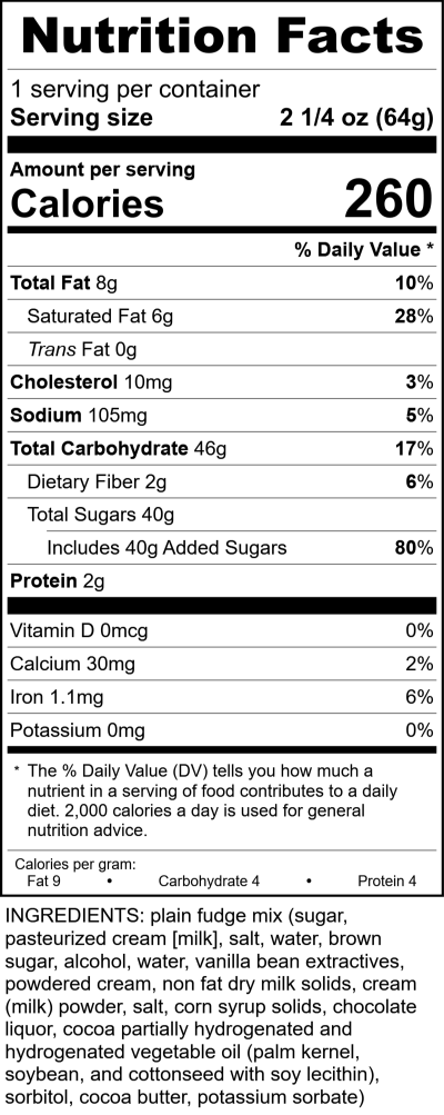 W4025 -Plain Chocolate Fudge Cube RecipeFormula Nutrition Labels